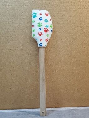 Greater Good White Silicone Spatula with Multicolor Paw Prints